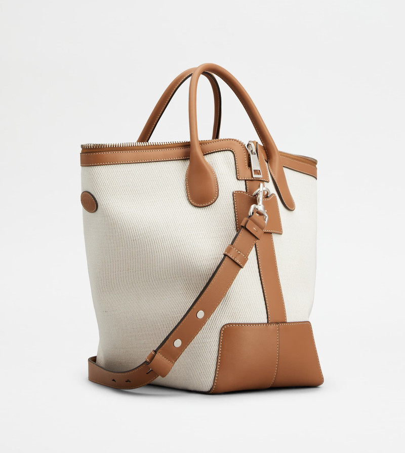 Tod's TOD'S DI BAG SWING IN CANVAS E LEATHER MEDIUM - WHITE, BROWN outlook