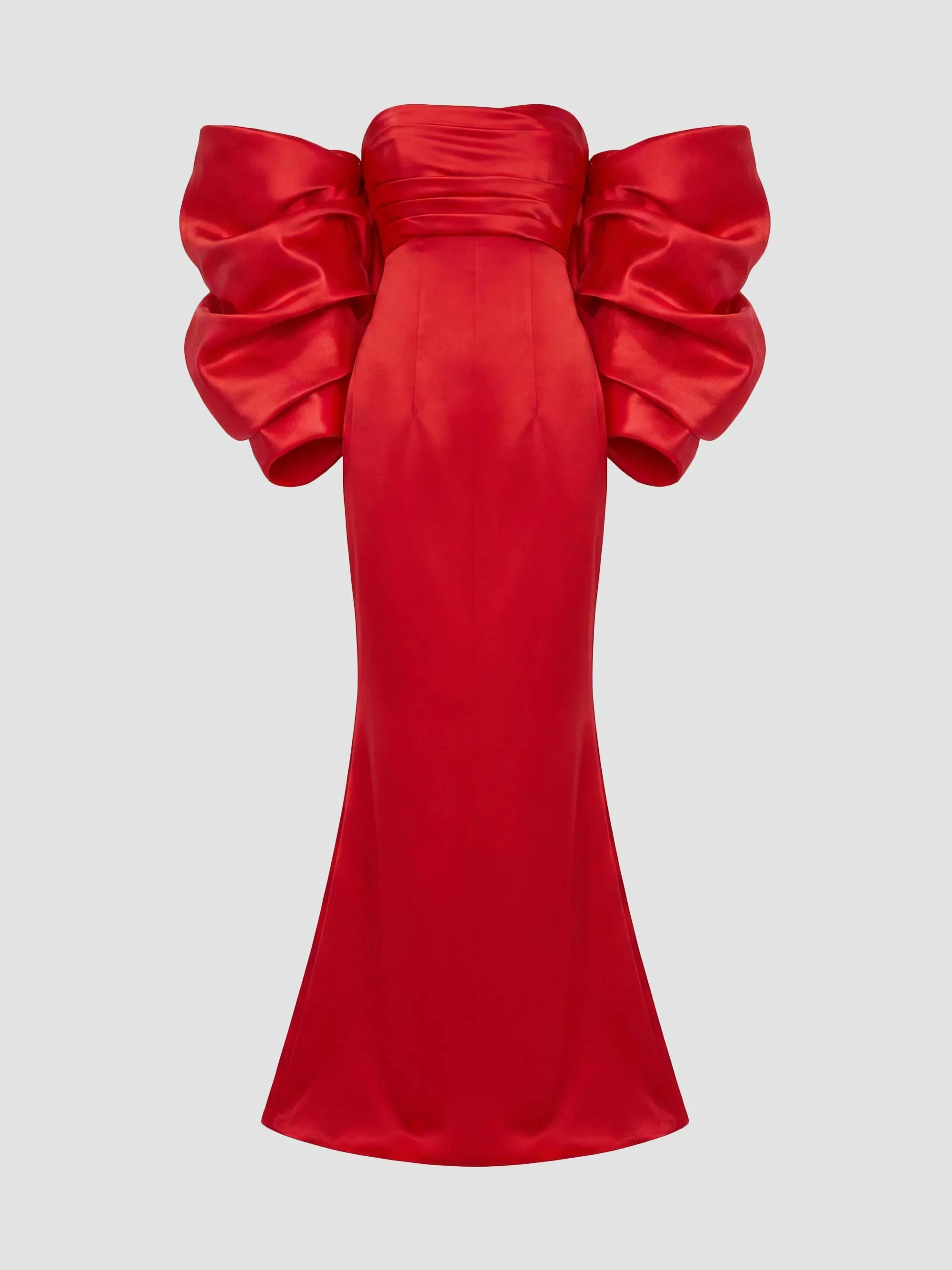 Women's Oversized Bow Satin Gown - Ruby - 1