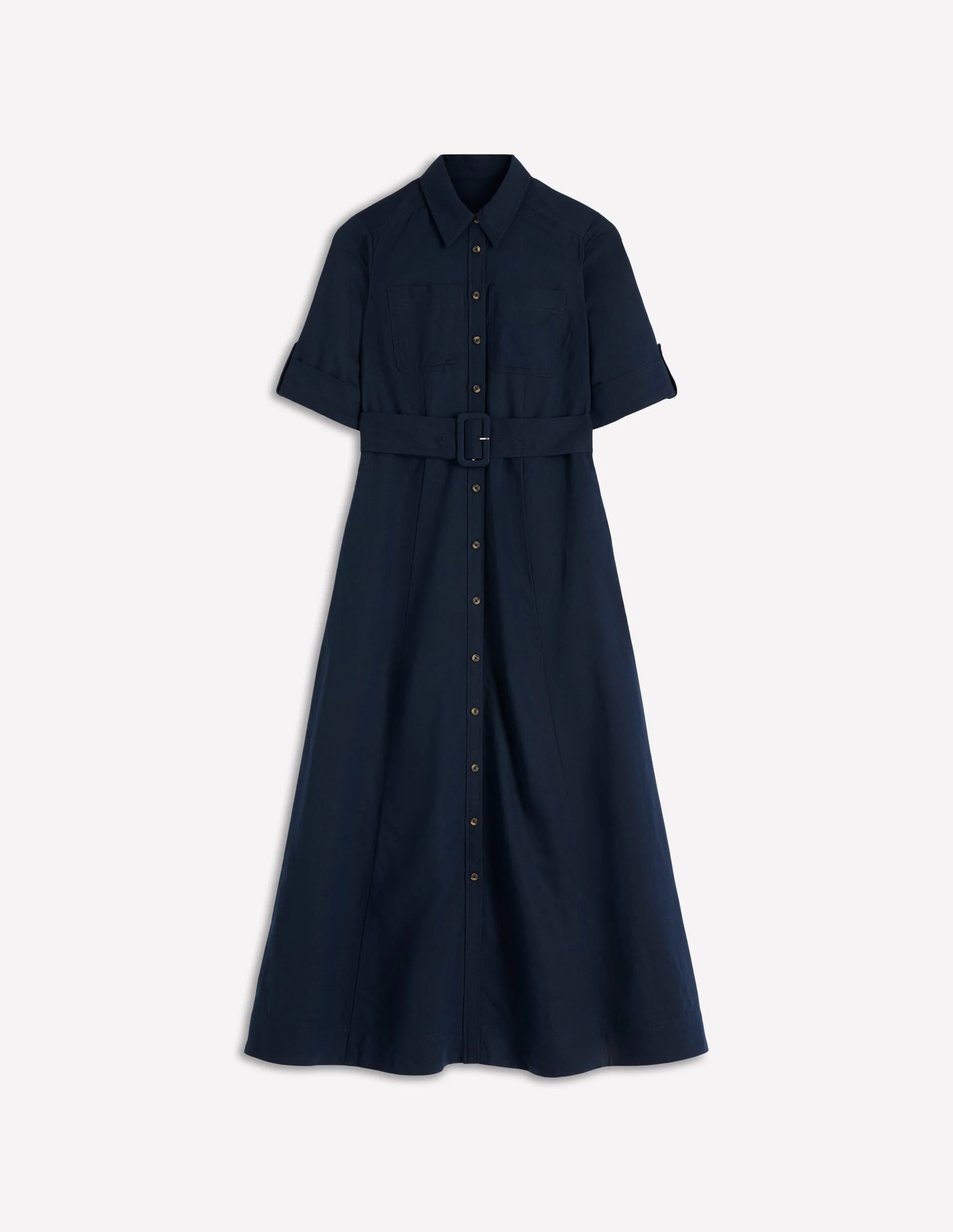 Ora Linen Blend Shirt Dress-Navy - 1
