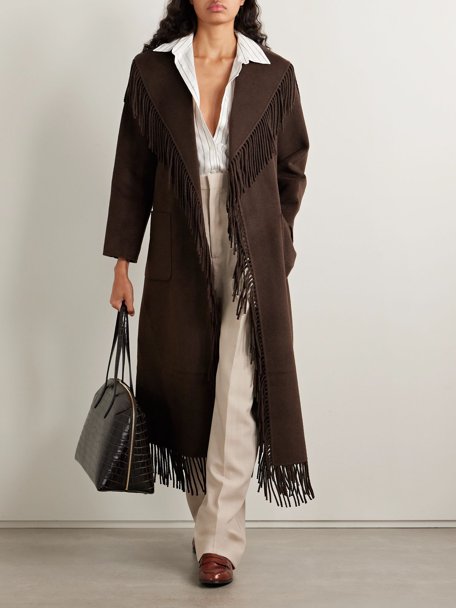Carrie fringed wool-blend felt coat Brown - 2