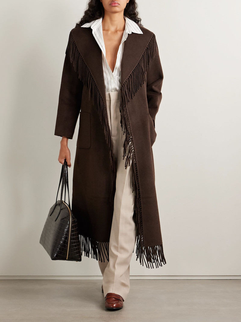 SIMKHAI Carrie fringed wool-blend felt coat Brown outlook