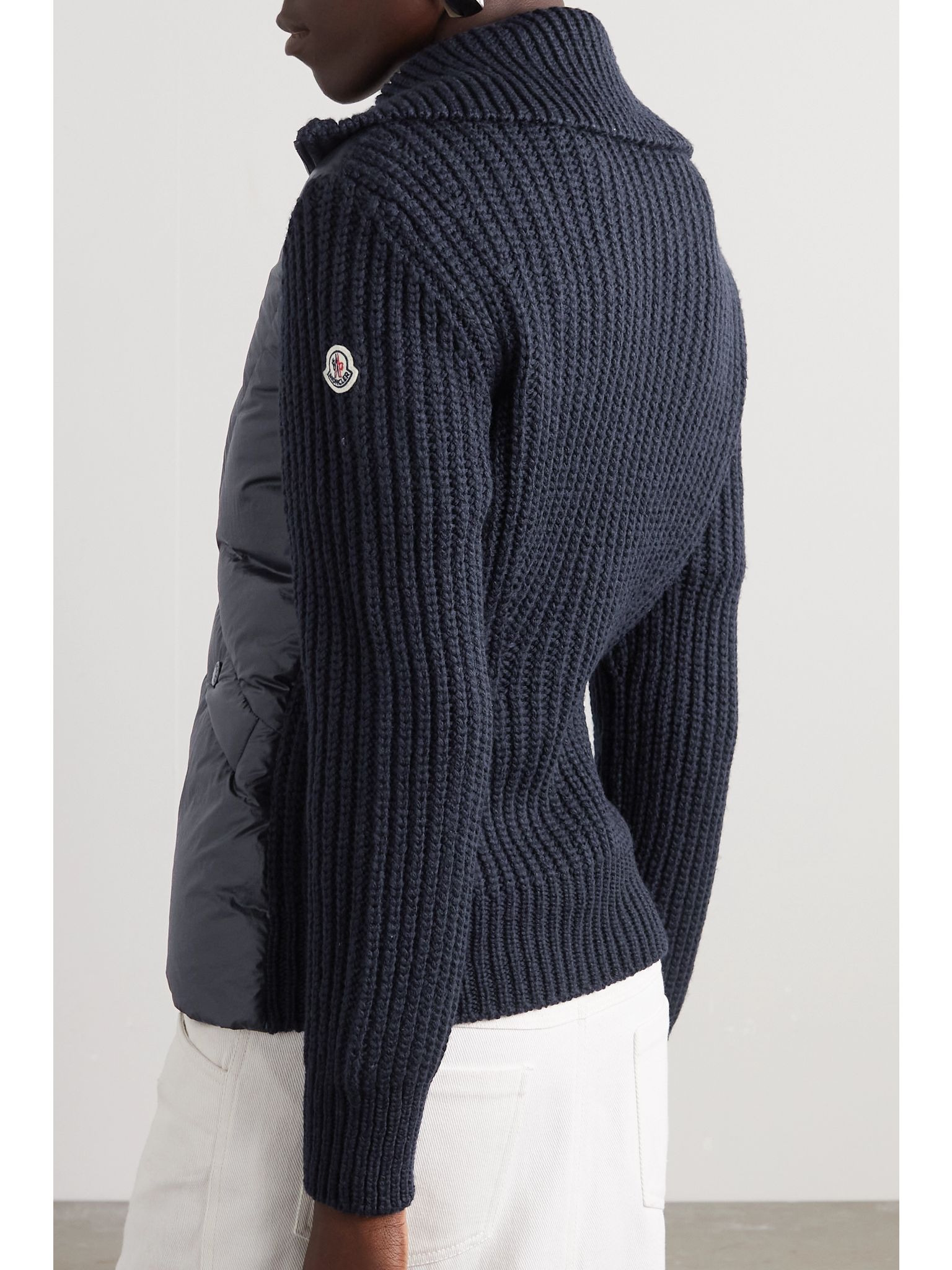 Ribbed wool-blend and quilted shell down jacket Navy - 4