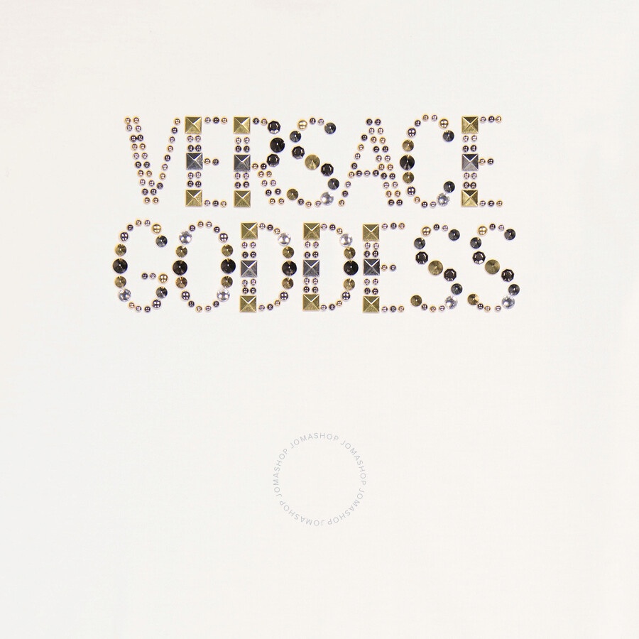 Versace Ladies Optical White Studded Versace Goddess Cotton T-Shirt - 7