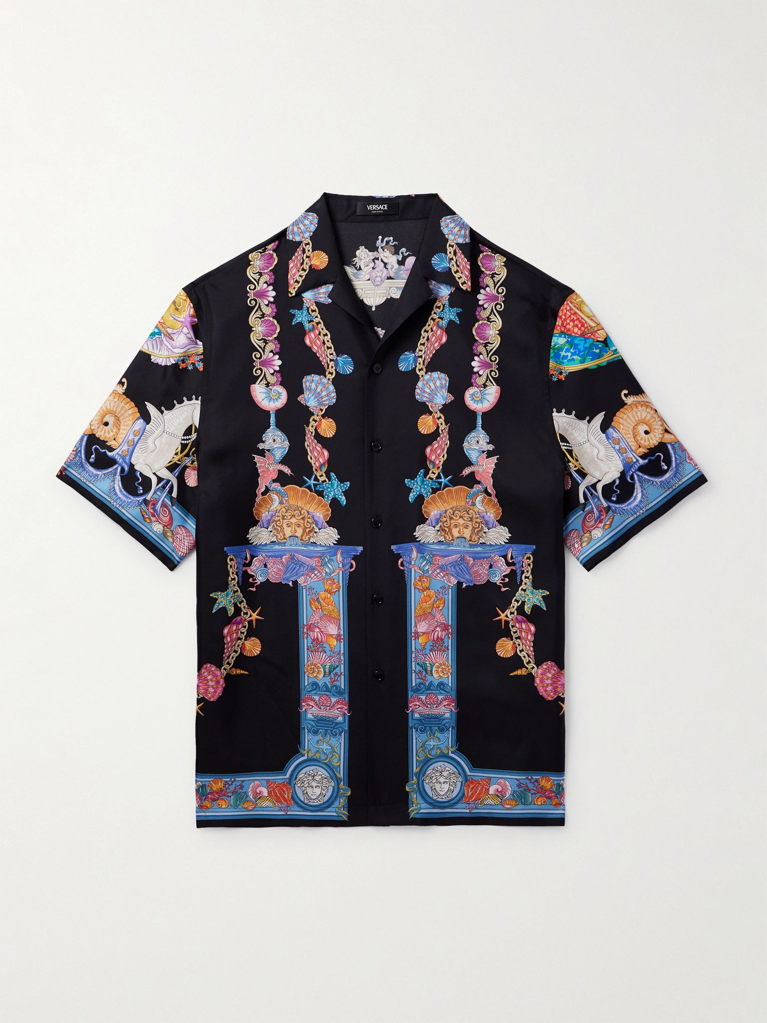 Camp-Collar Printed Silk-Twill Shirt Black - 1