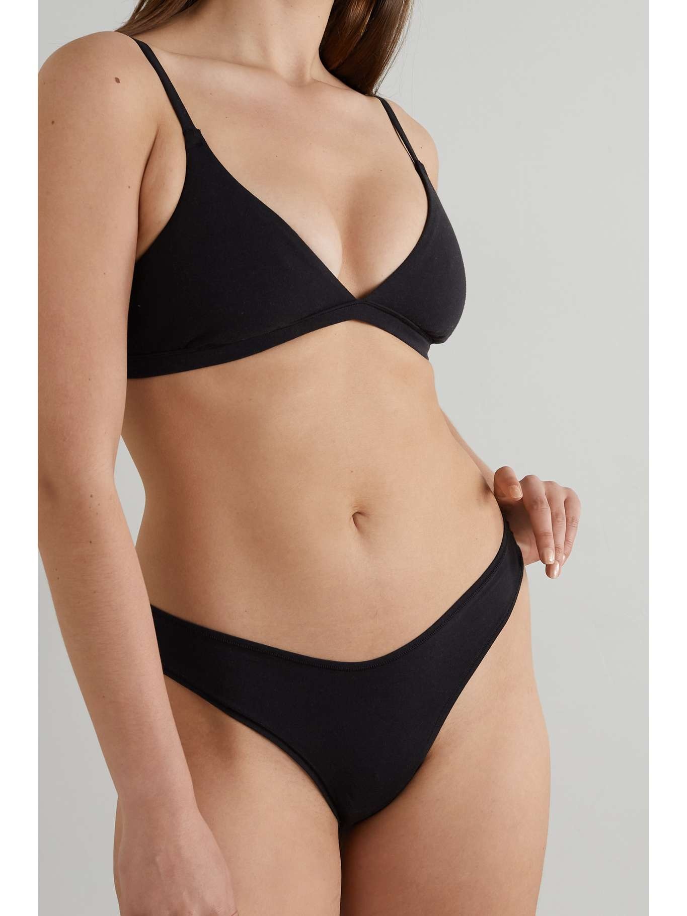 Cotton Collection 2.0 cotton-blend jersey thong - Sangria Black - 5