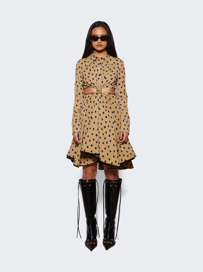 Proenza Schouler Printed Dot Cut-Out Shirt Dress Khaki outlook