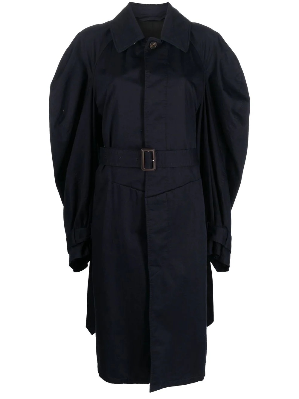 Twisted puff-sleeves cotton trench coat - 1