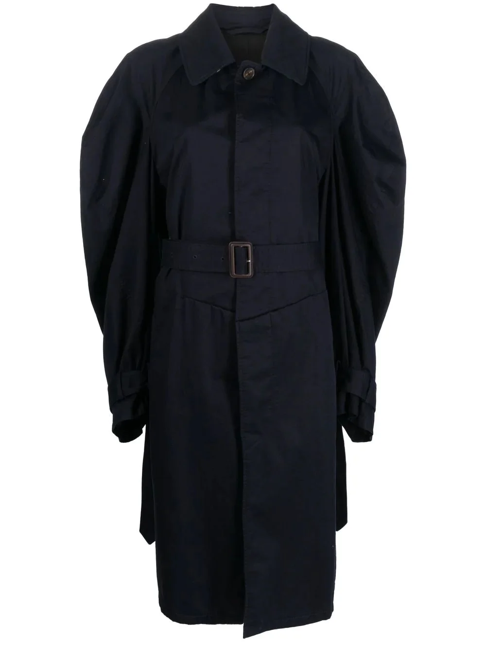 Twisted puff-sleeves cotton trench coat - 1