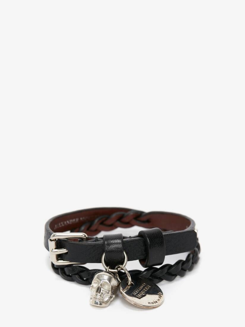 Men's Skull Double-wrap Bracelet in Black - 1