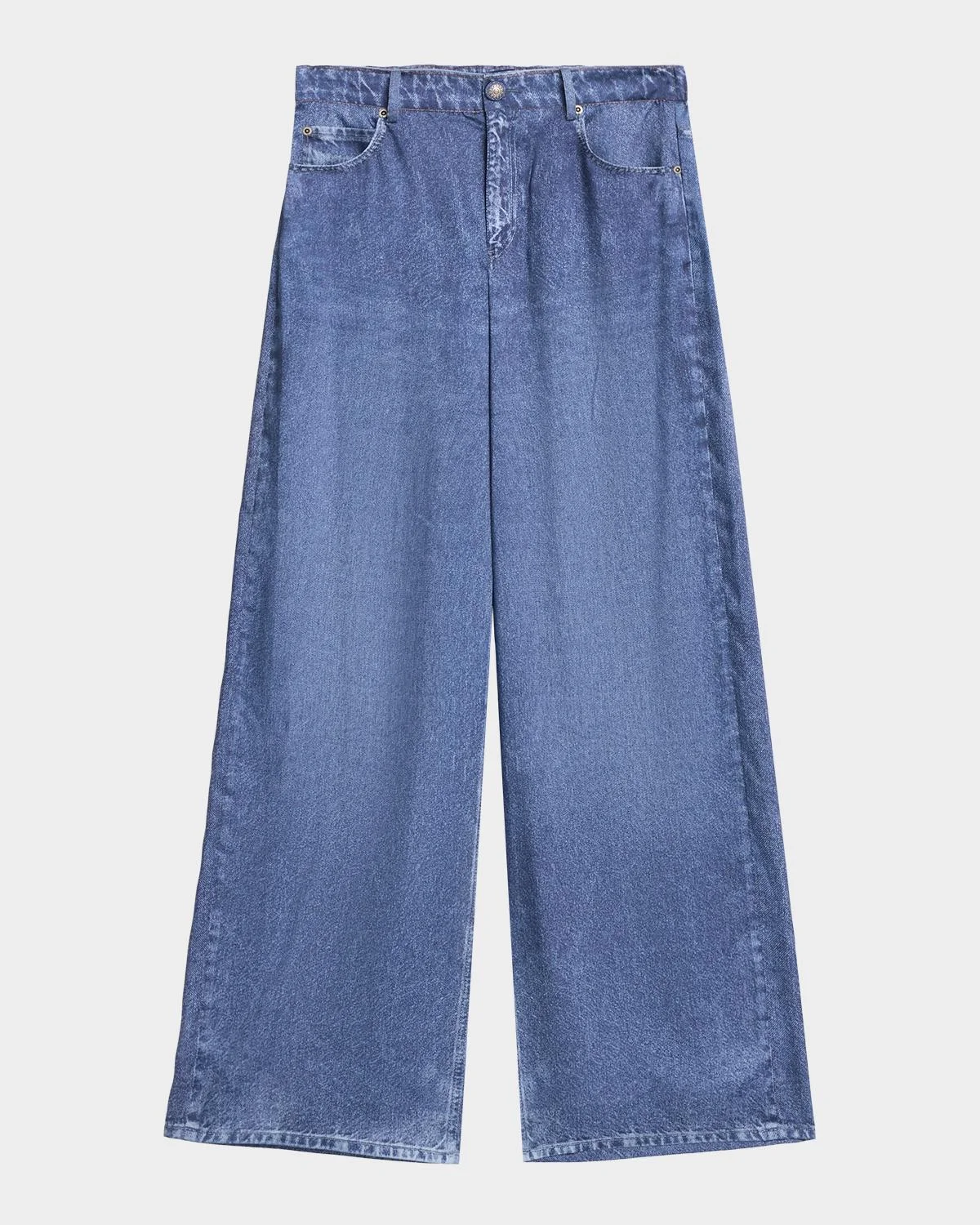 Sage Denim-Print Wide-Leg Pants - 1