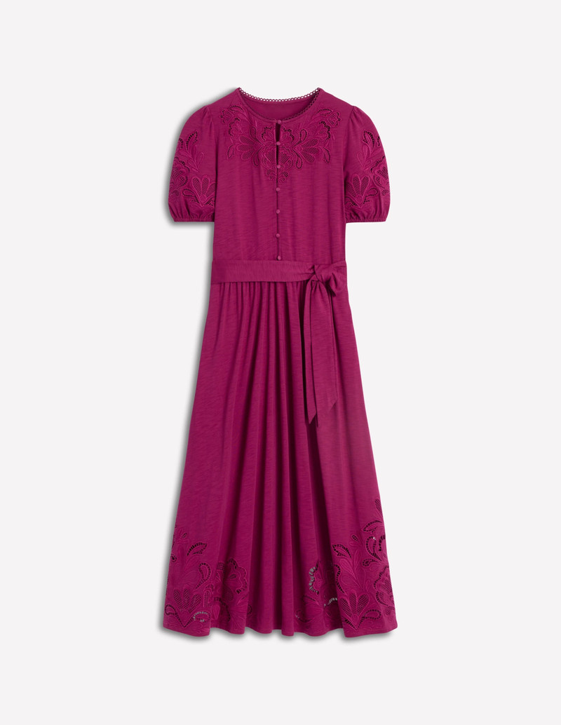 Cutwork Detail Midi Dress-Rich Magenta 1