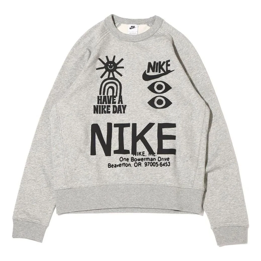 Men's Nike Logo Round Neck Printing Long Sleeves Pullover Gray DQ4170-063 - 1