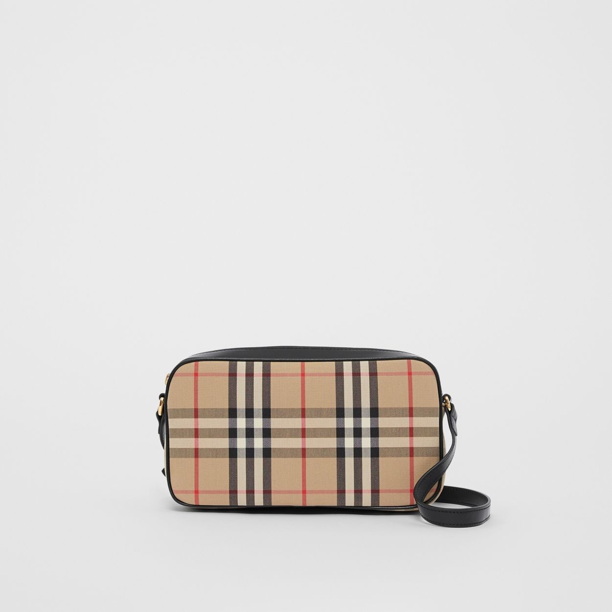 Small Vintage Check and Leather Camera Bag - 1