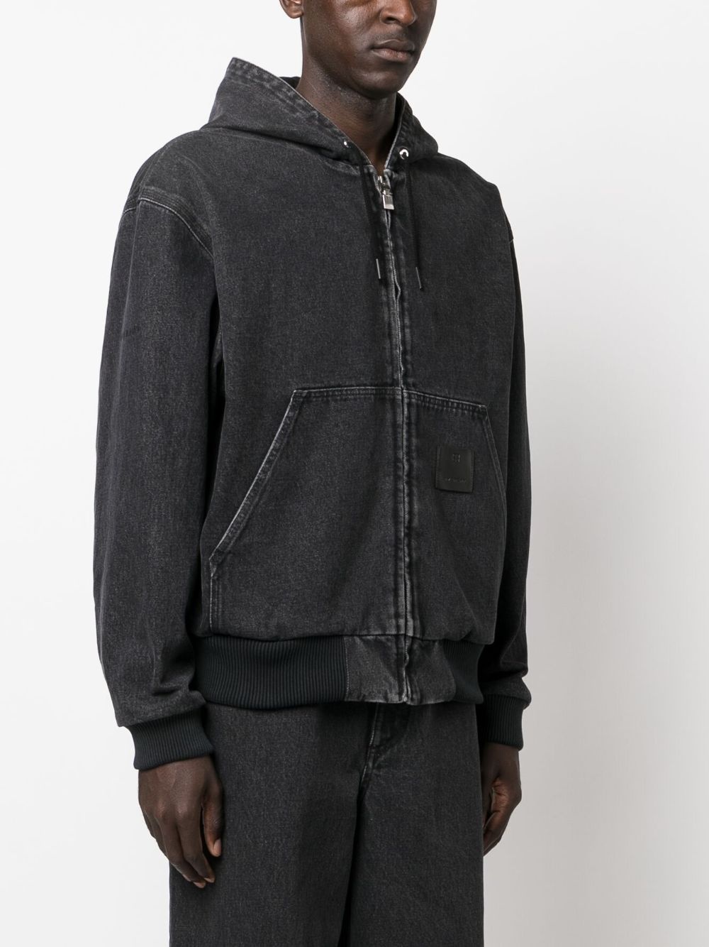distressed-effect cotton hooded jacket - 3