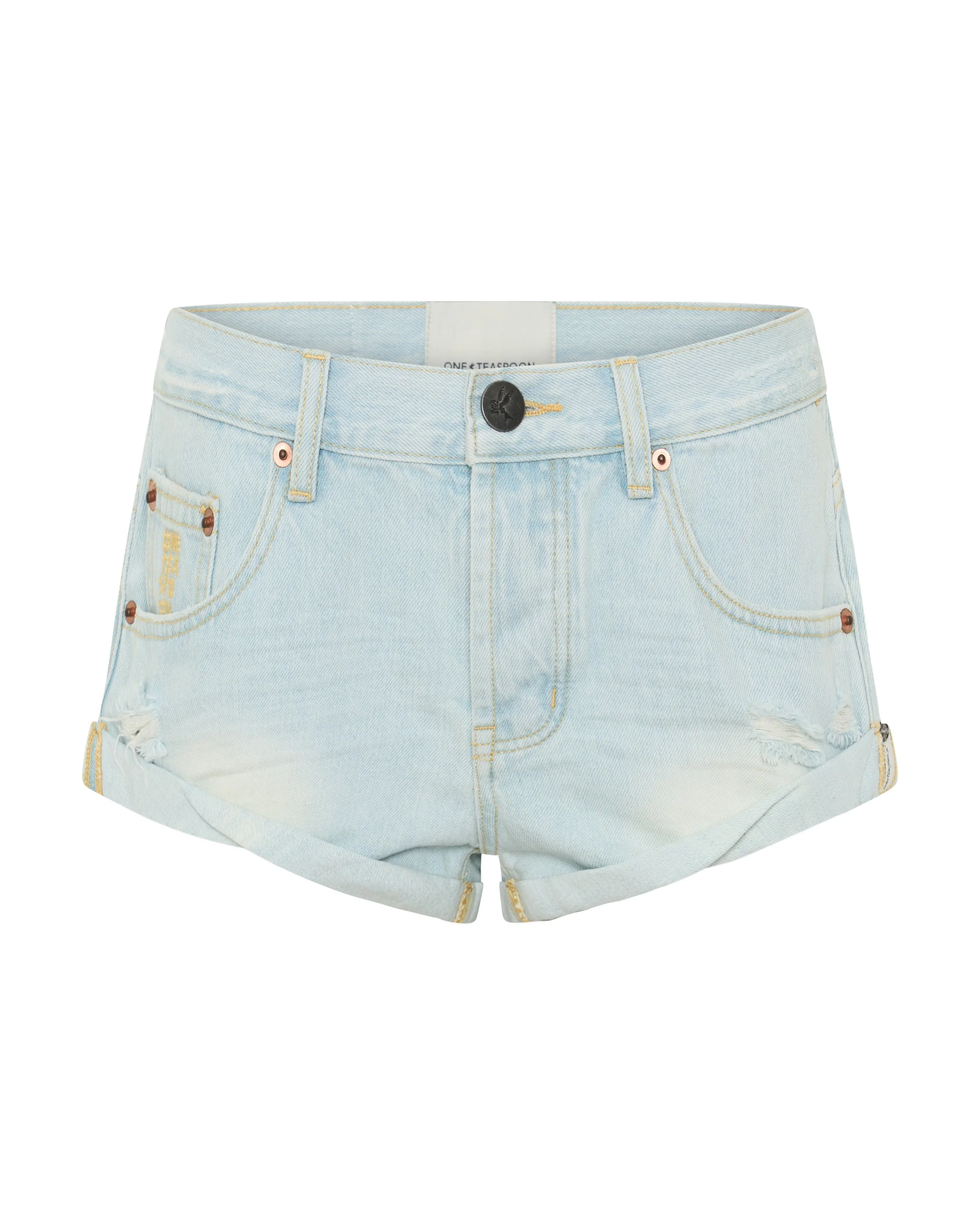 Bandits Low Waist Star Stitched Denim Shorts - Bel Air Blue - 1