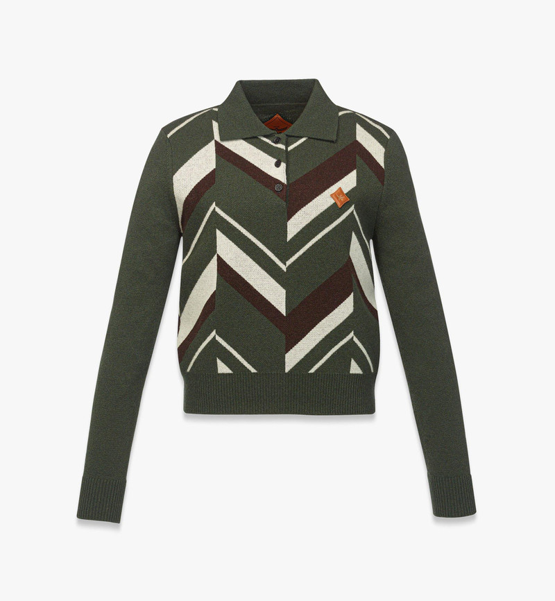 Mega Herringbone Polo Sweater in Wool Jacquard 1
