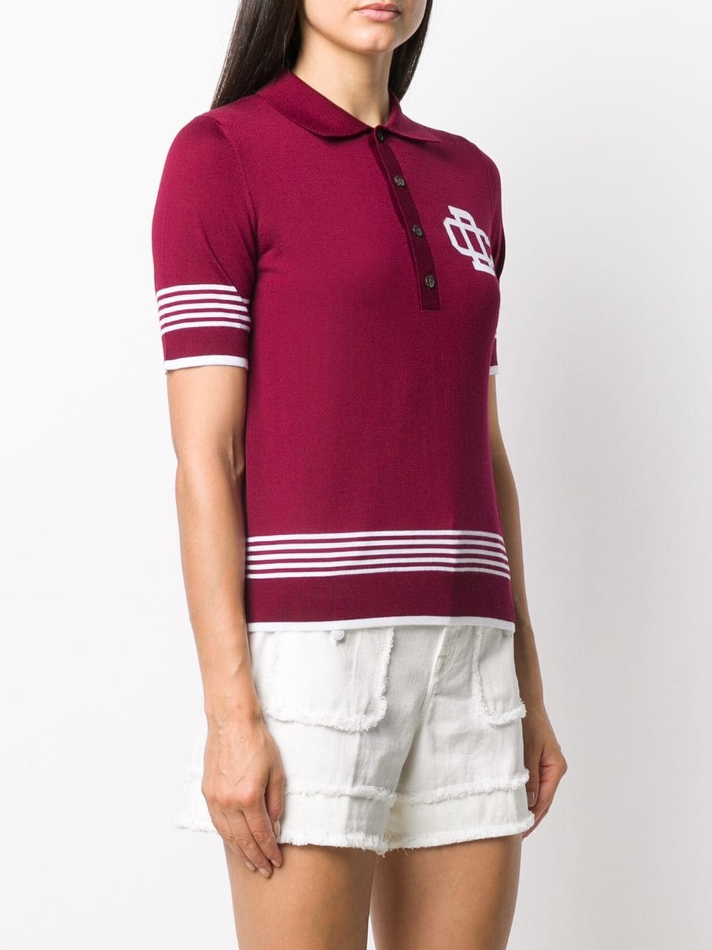 virgin wool polo top with stripe and logo detail - 3