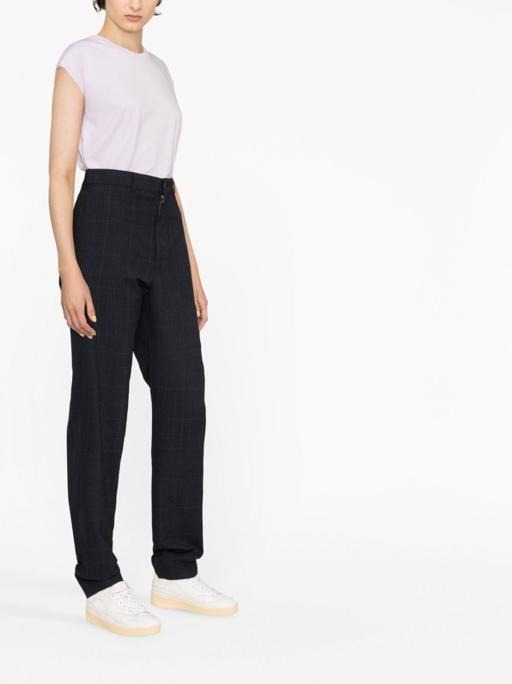 check-pattern tapered trousers - 4