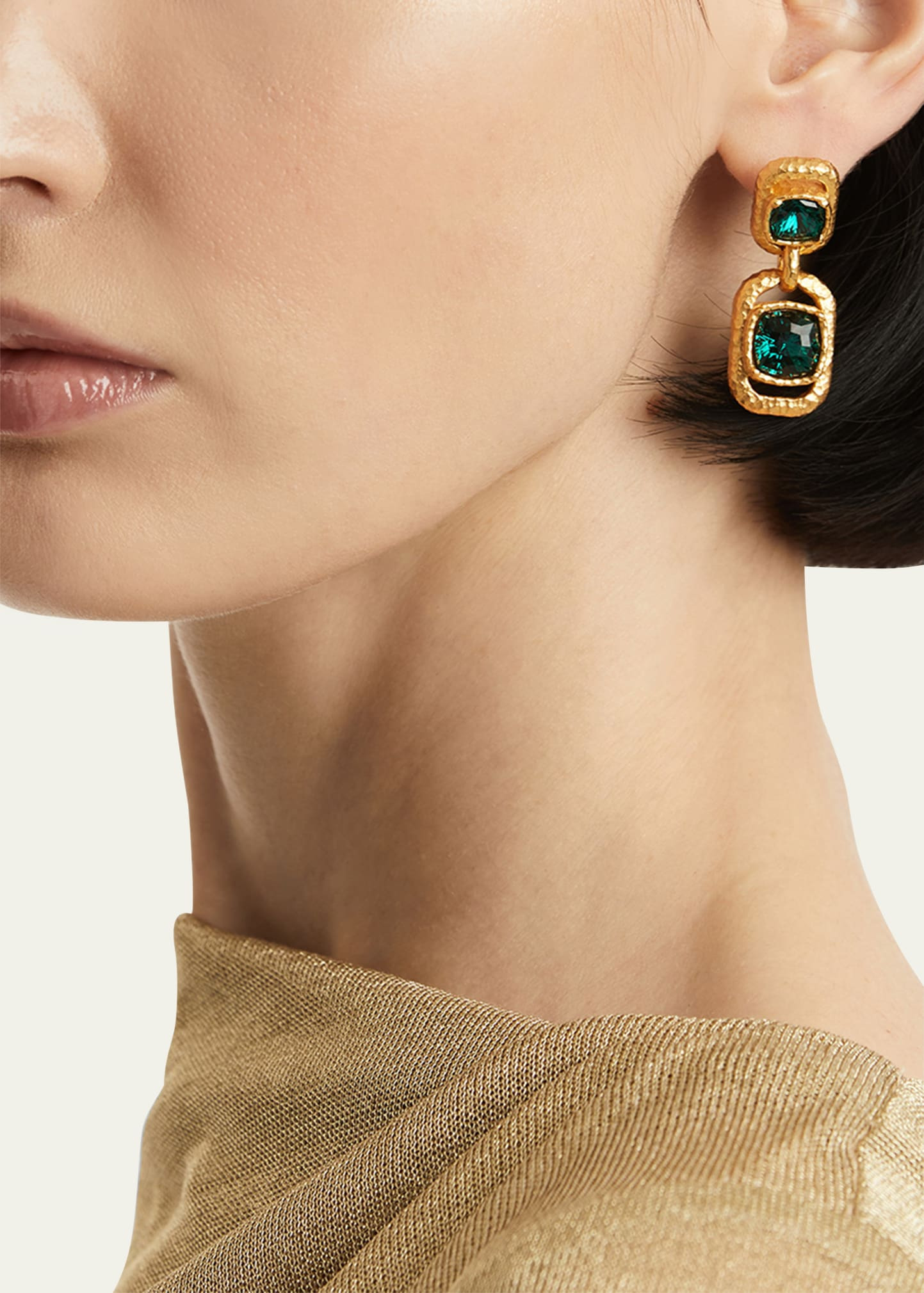 Rectangle Crystal Double Drop Earrings - 2