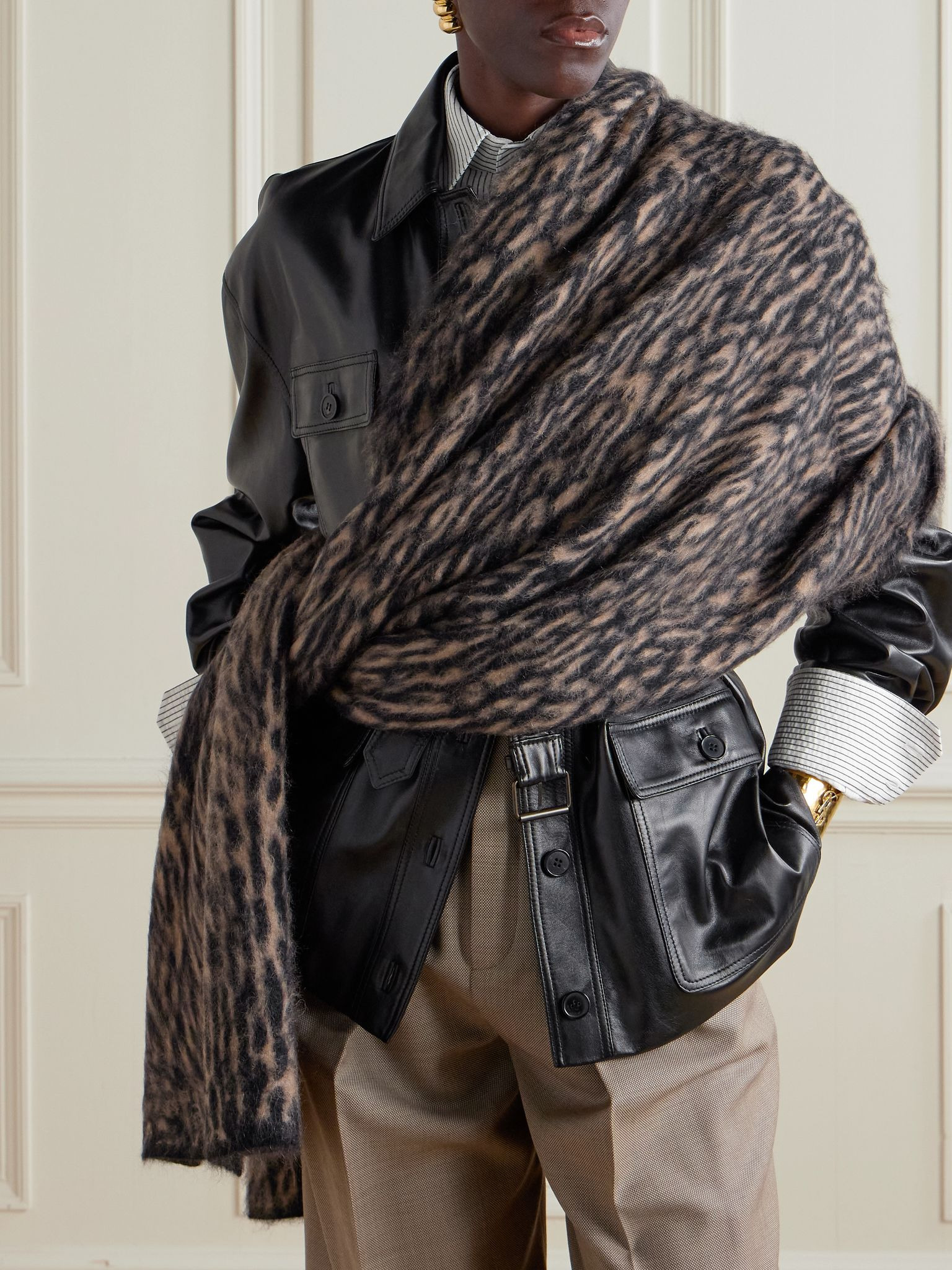 Leopard-print mohair-blend scarf Brown - 2