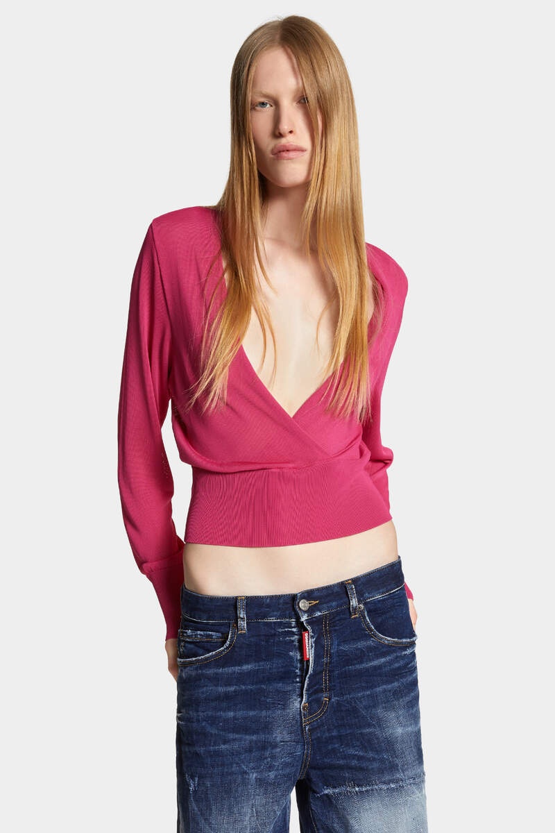 DRAPED V-NECK PULLOVER - 3