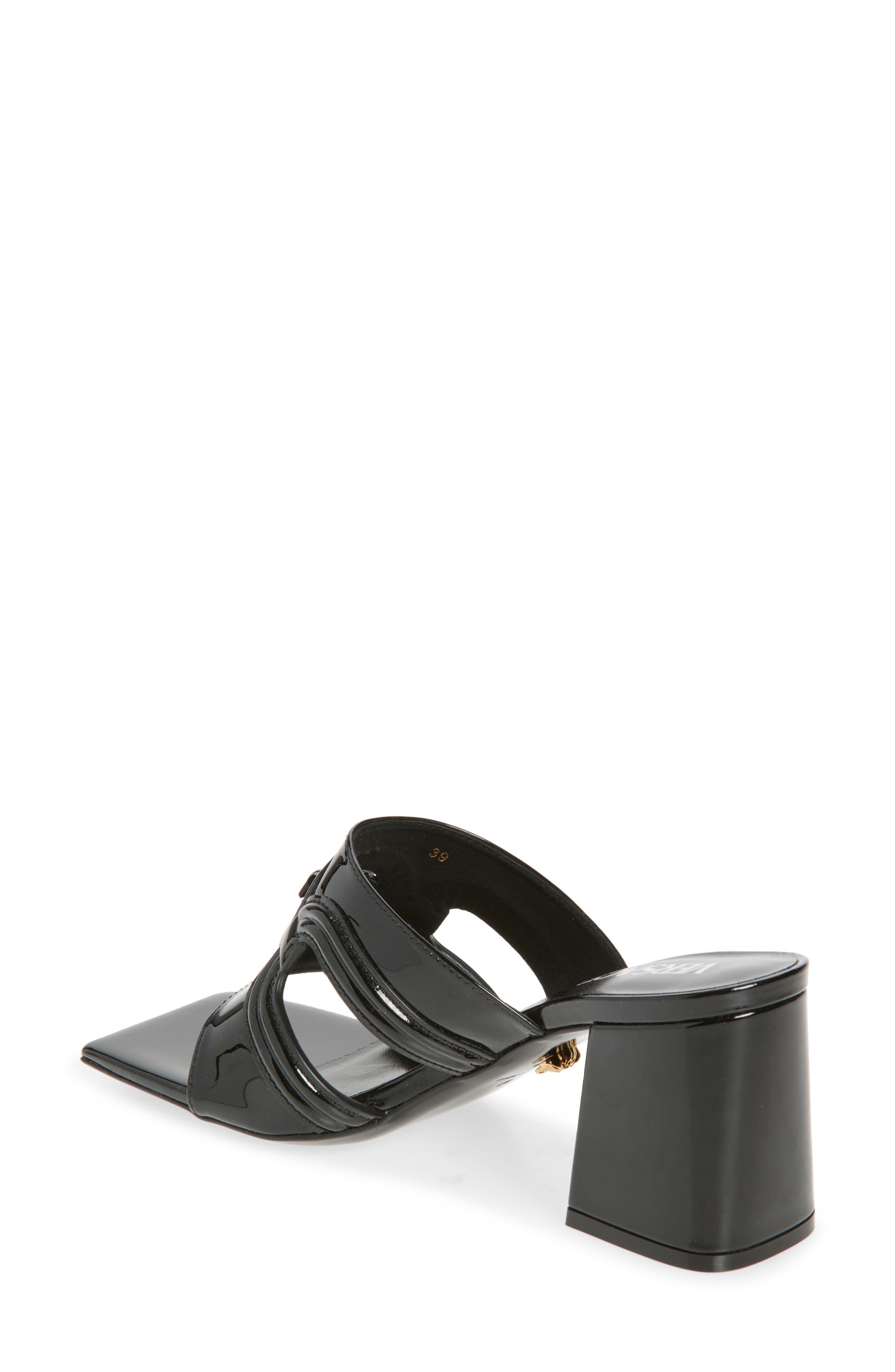 Versace Medusa 95 Peep Toe Sandal in Black Versace Gold at Nordstrom - 2