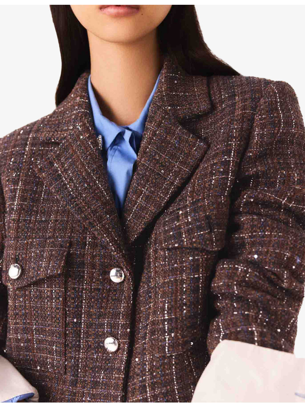 Cropped Chest-Pocket Tweed Jacket - 6