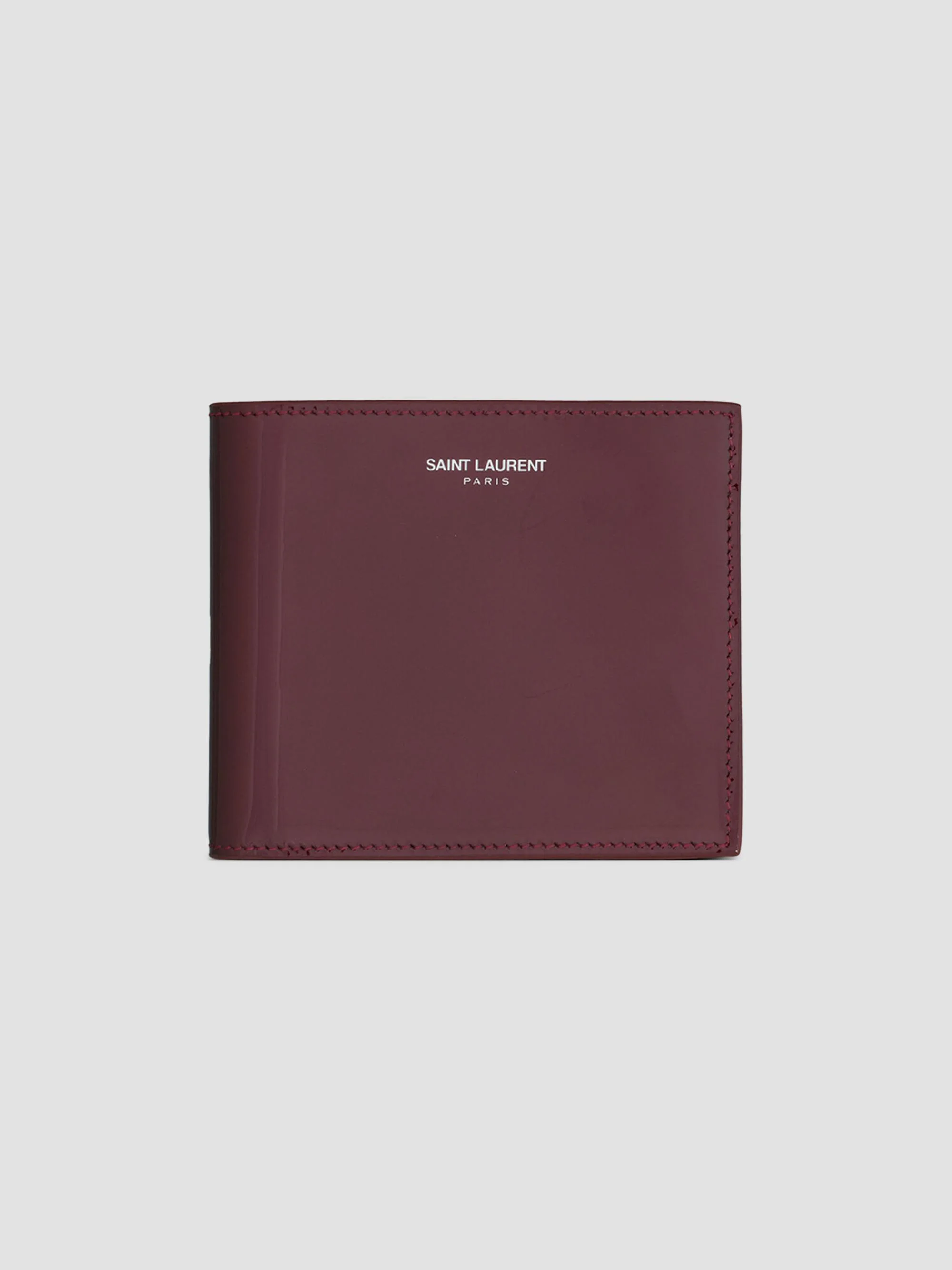 Men's East-West Wallet in Patent Leather - Bordeaux - 1