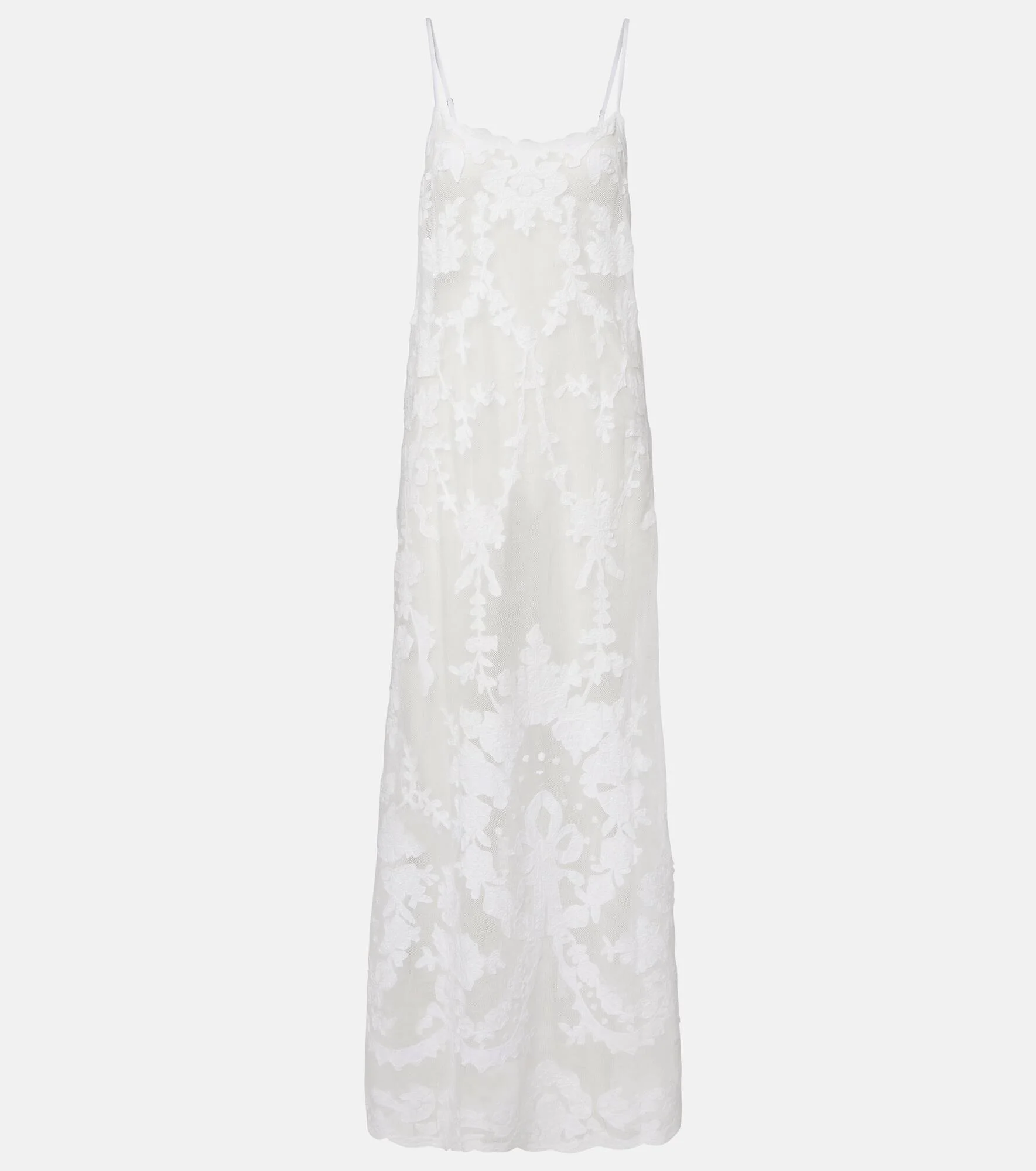 Embroidered semi-sheer cotton maxi dress - 1