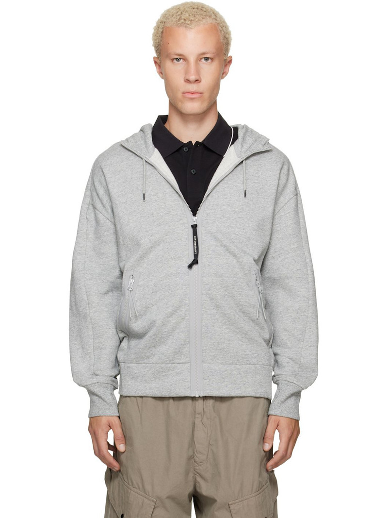 Gray Diagonal Raised Fleece Goggle Hoodie 1