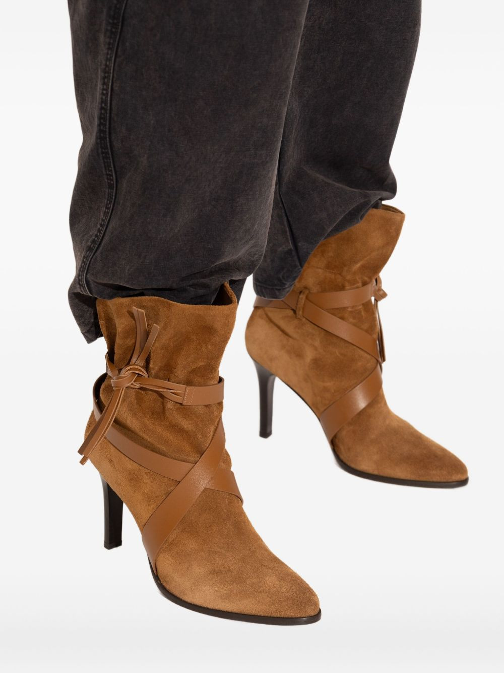 100mm suede wrap-tie ankle boots - 5