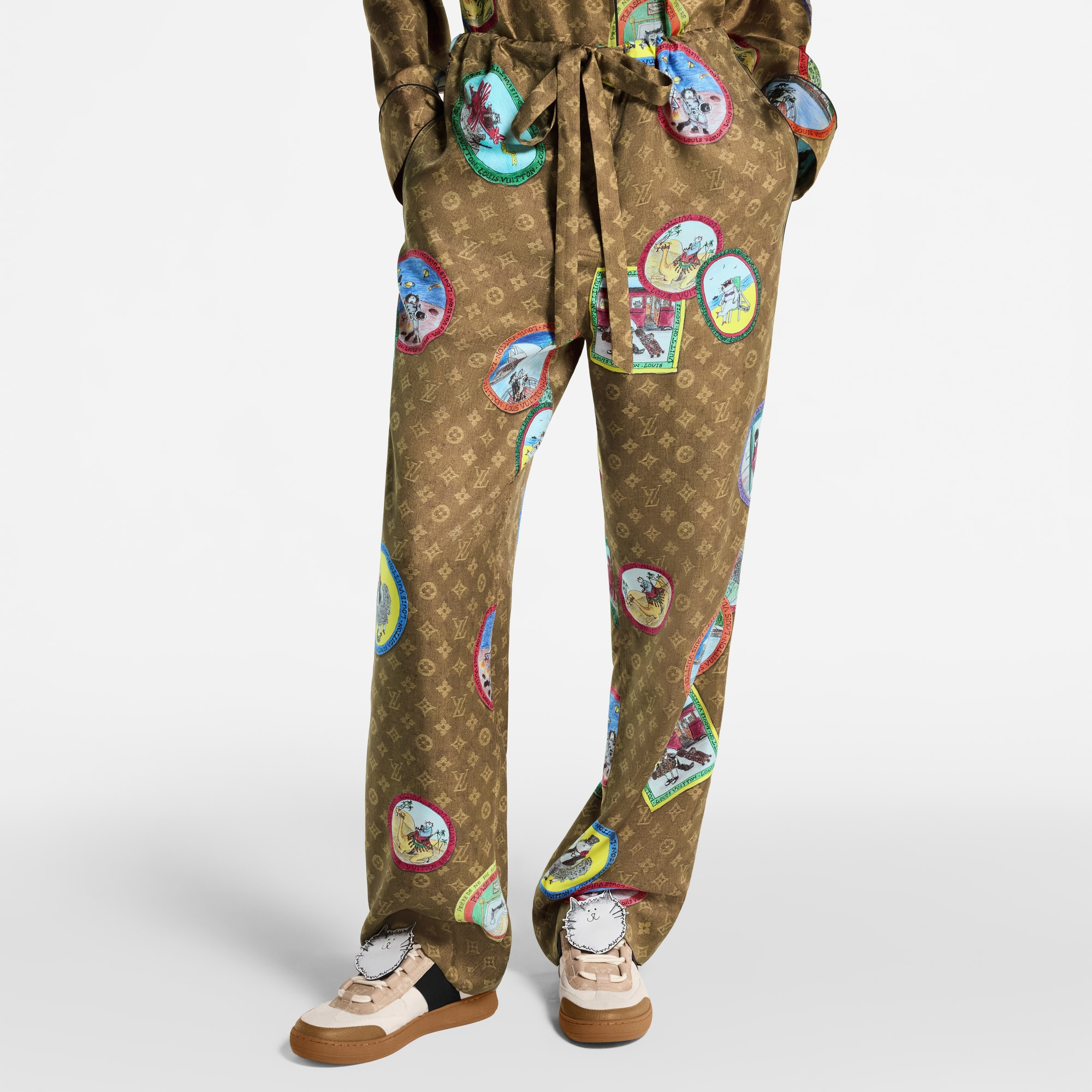 Monogram Cat Stamp Pajama Pants - 4