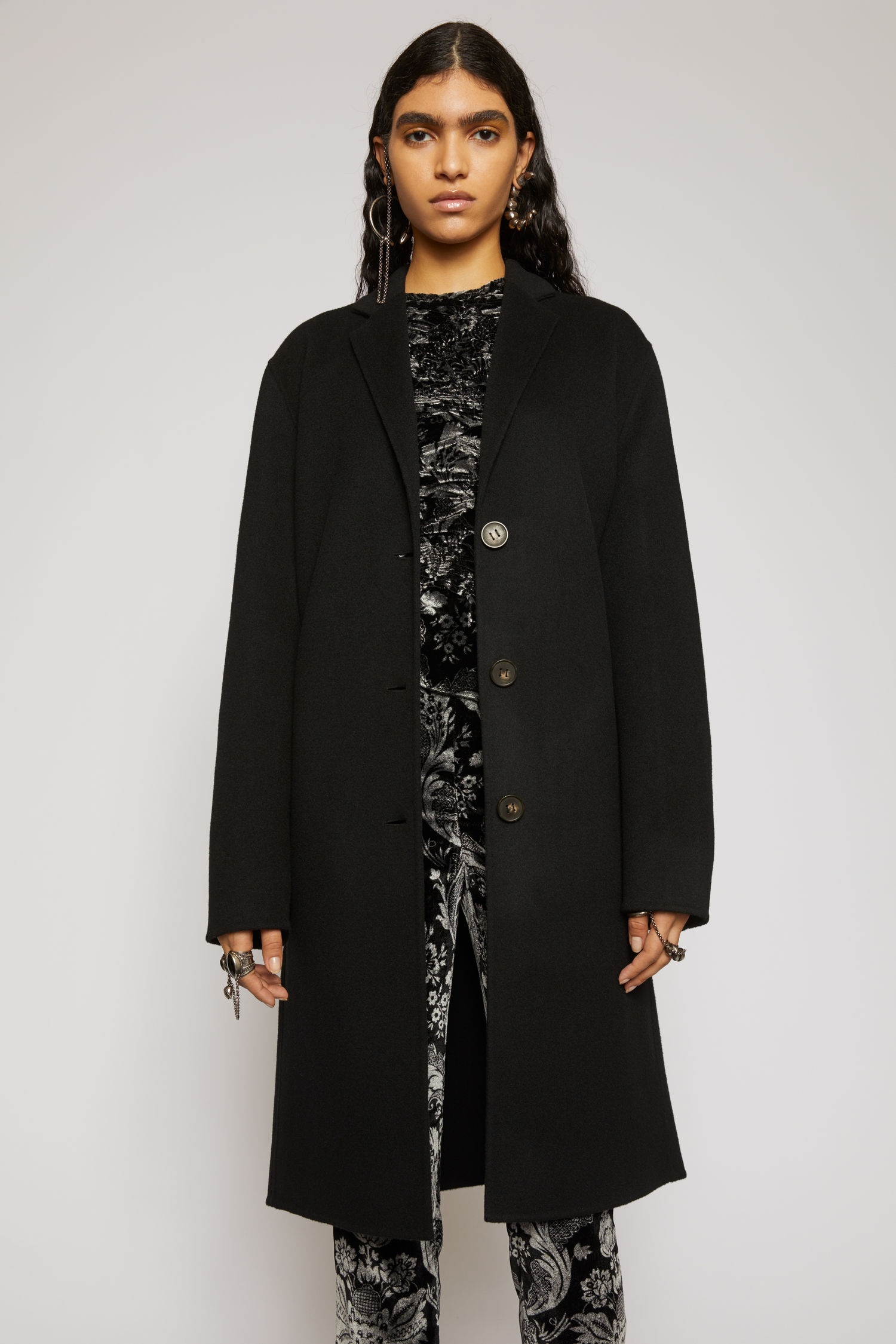 Single-breasted wool coat black - 5