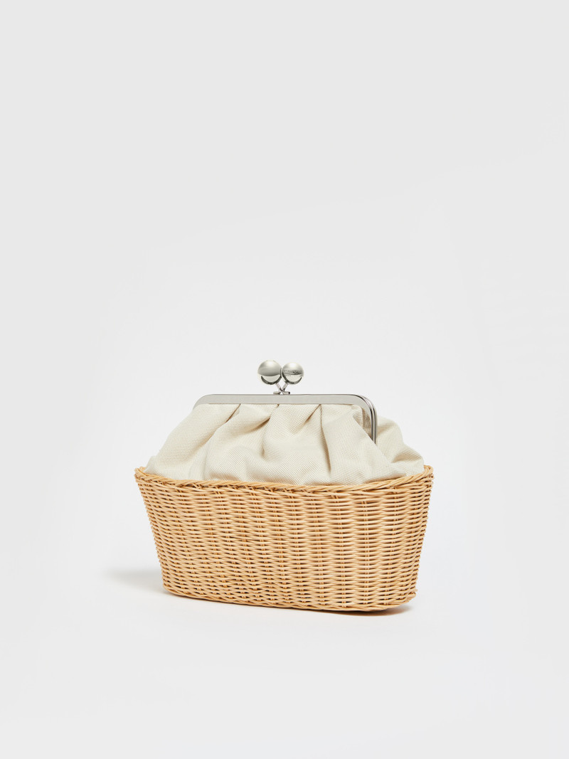 WEEKEND Max Mara OBLO Medium Pasticcino Bag in canvas and rattan outlook