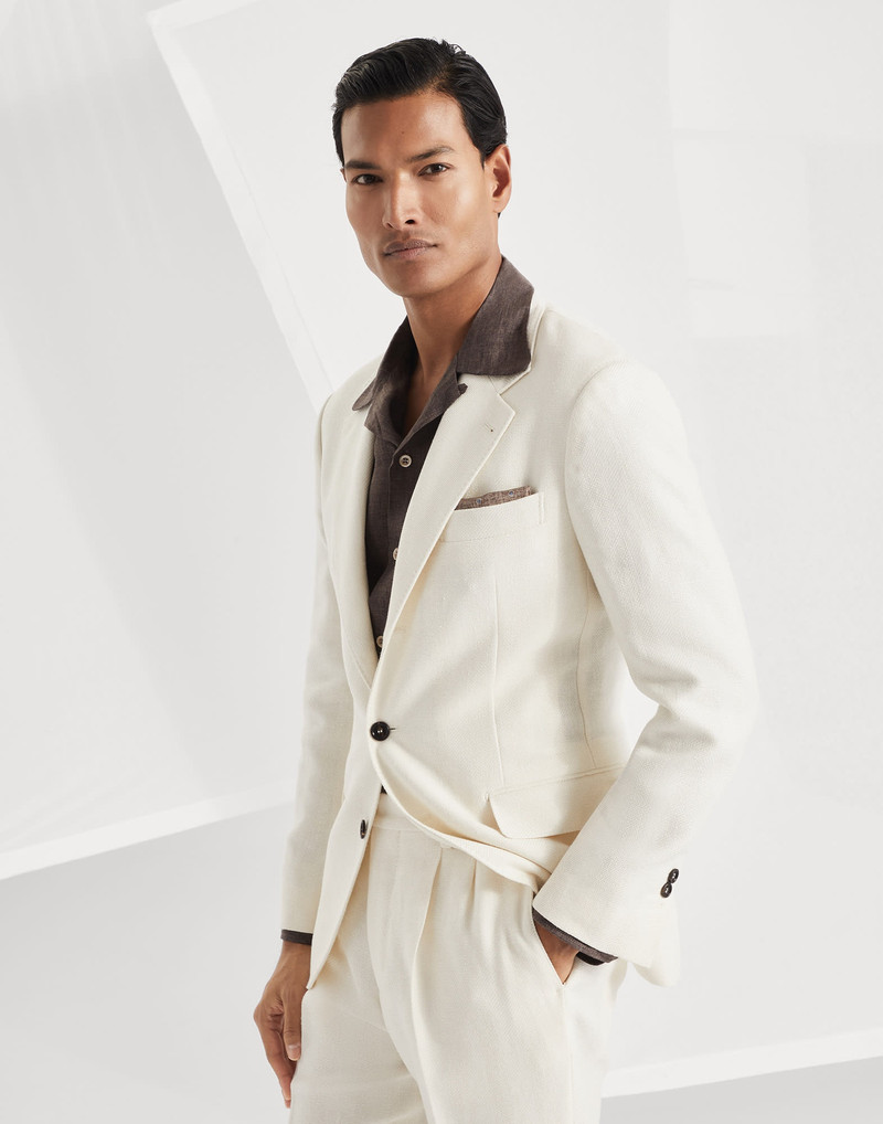 Linen, silk, wool and cotton textured stripe diagonal deconstructed blazer 1