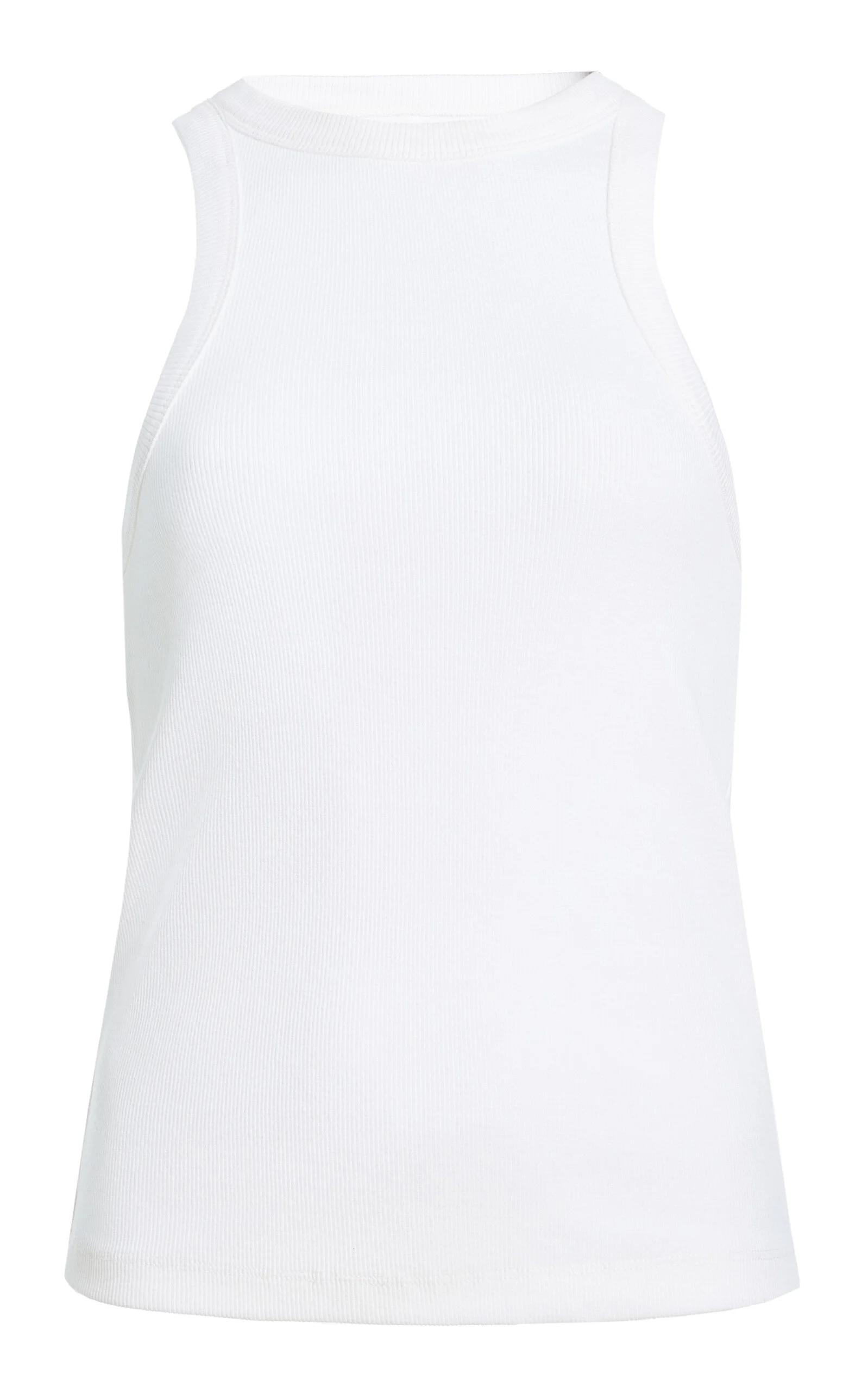 High Neck Ribbed Cotton-Blend Tank Top - 1
