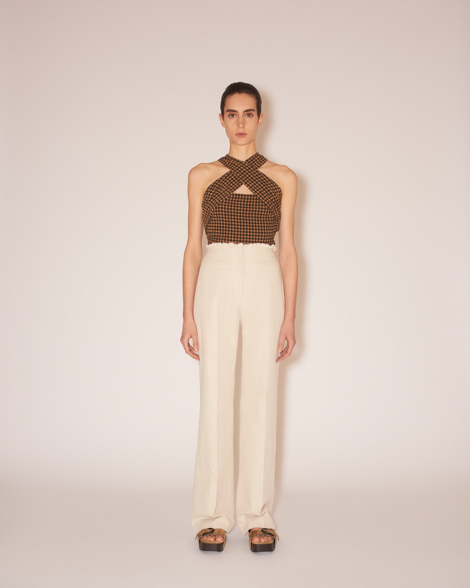 ALETTE - Cotton linen twill raw-edge pants - Natural - 2