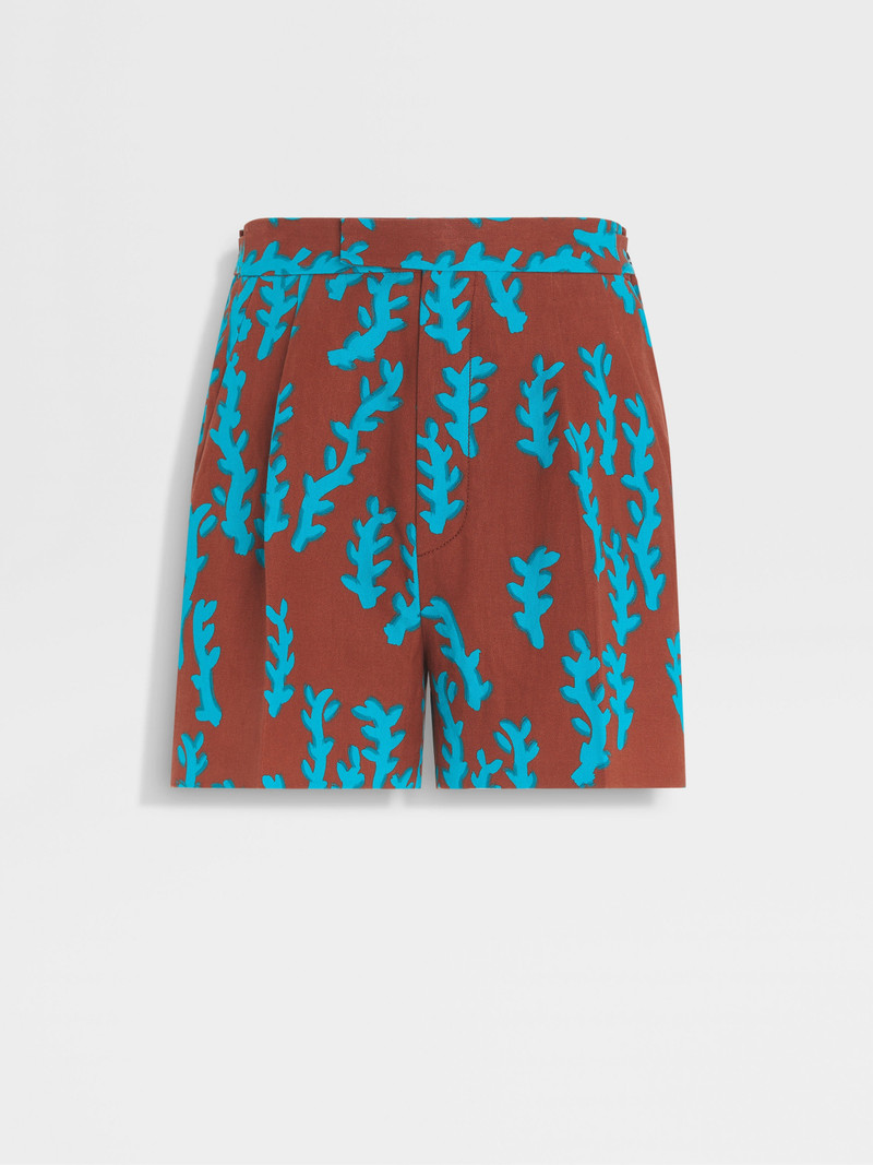 BRICK RED AND BRIGHT TEAL BLUE OASI LINO SHORTS 1