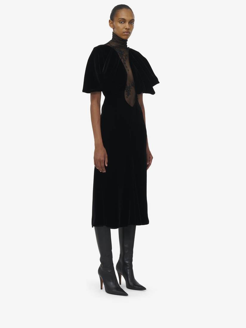 Lace Detail Velvet Dress - 3