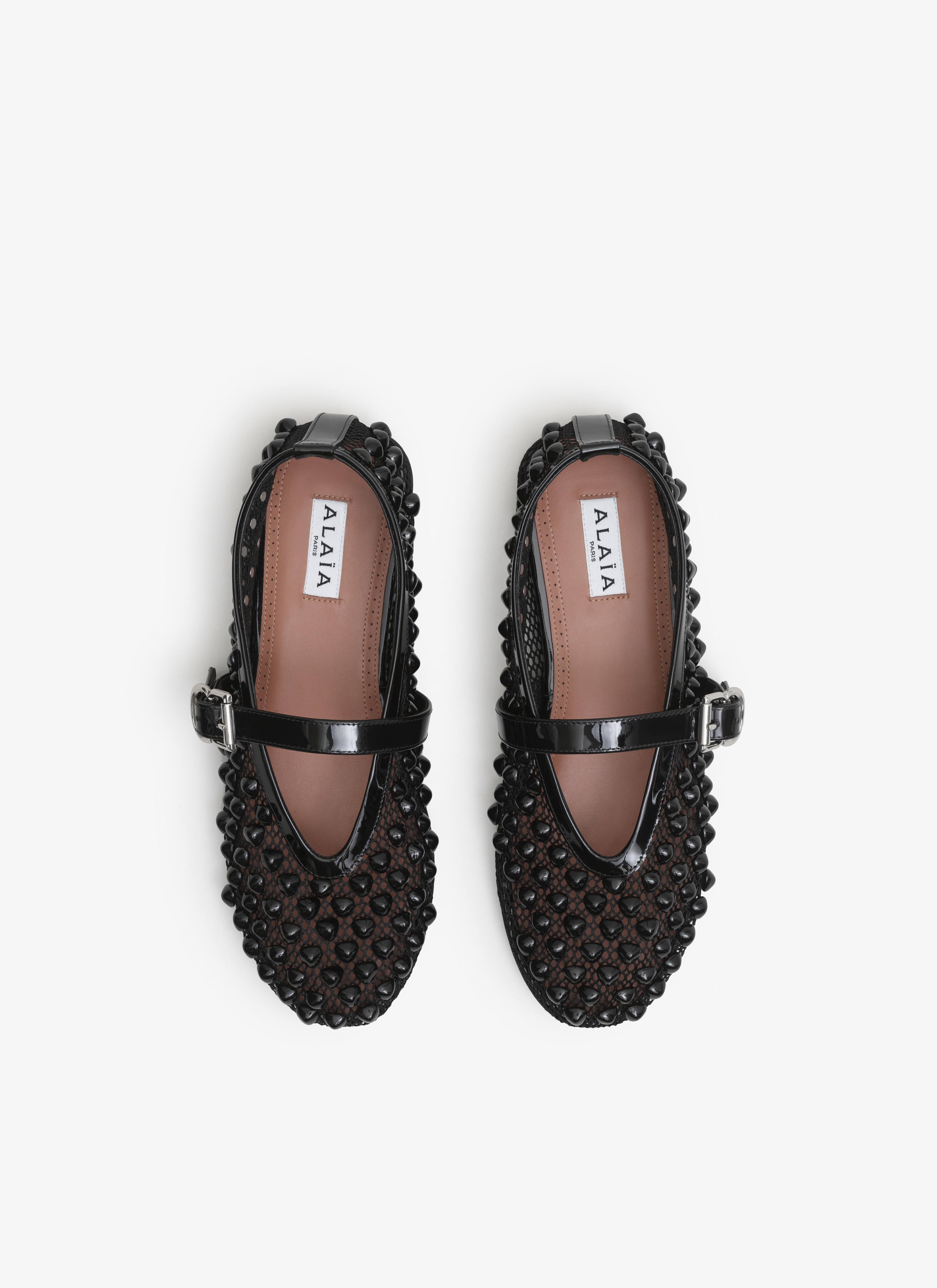 BALLET FLATS WITH STUDS ON FISHNET - 3