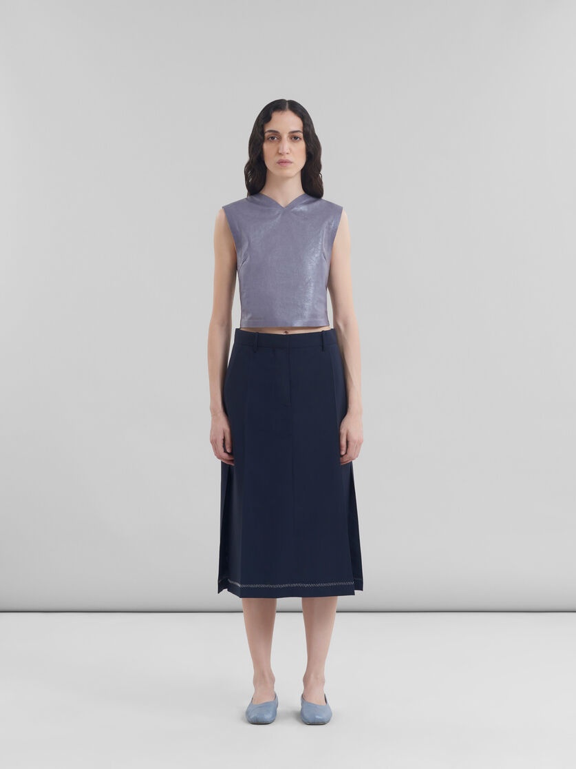 DEEP BLUE WOOL MIDI SKIRT WITH PRESSED PLEATS - 2