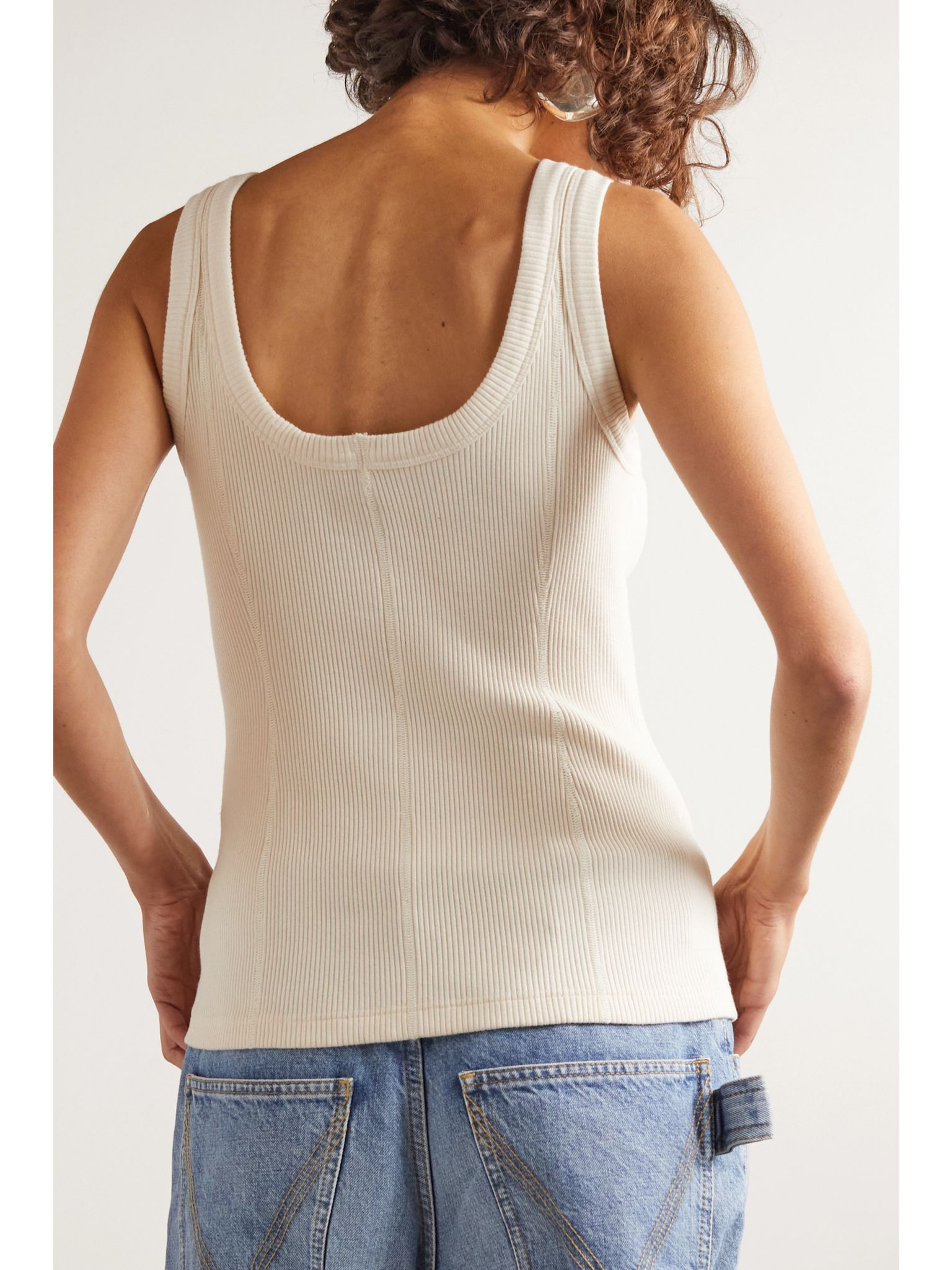 Button-embellished ribbed stretch-cotton tank top Ivory - 3