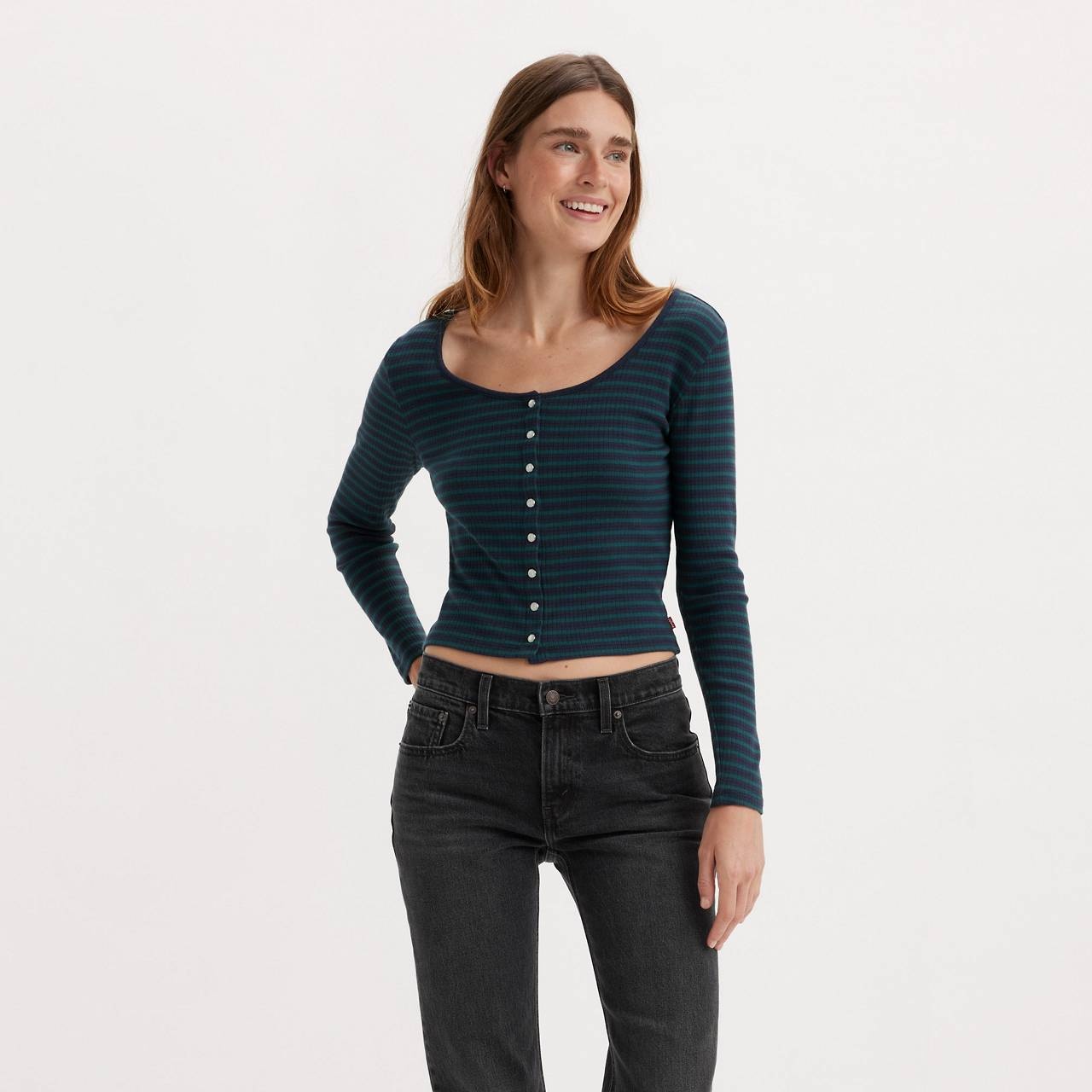 LONG SLEEVE BRITT SNAP FRONT TOP - 2