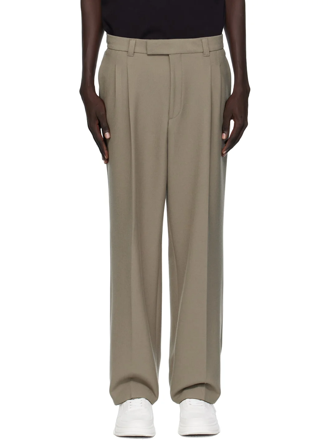 Taupe Relaxed-Fit Double Pleat Trousers - 1