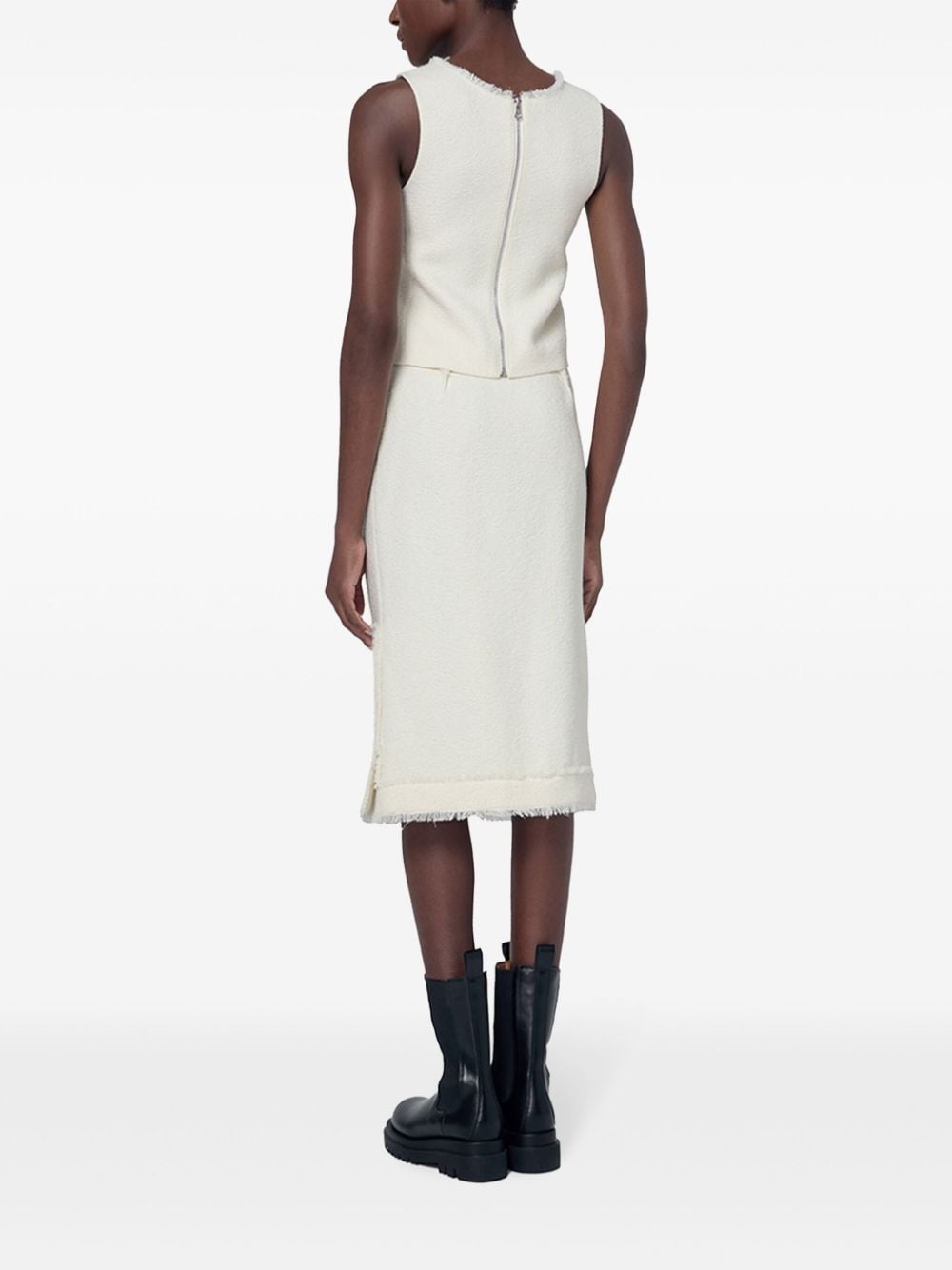 logo-embroidered tweed top - 3