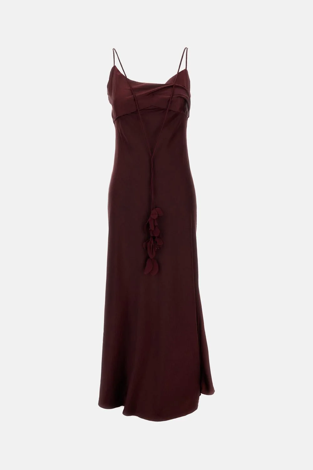 MIDI DRESS IN BORDEAUX SATIN WITH FLOWER - 1