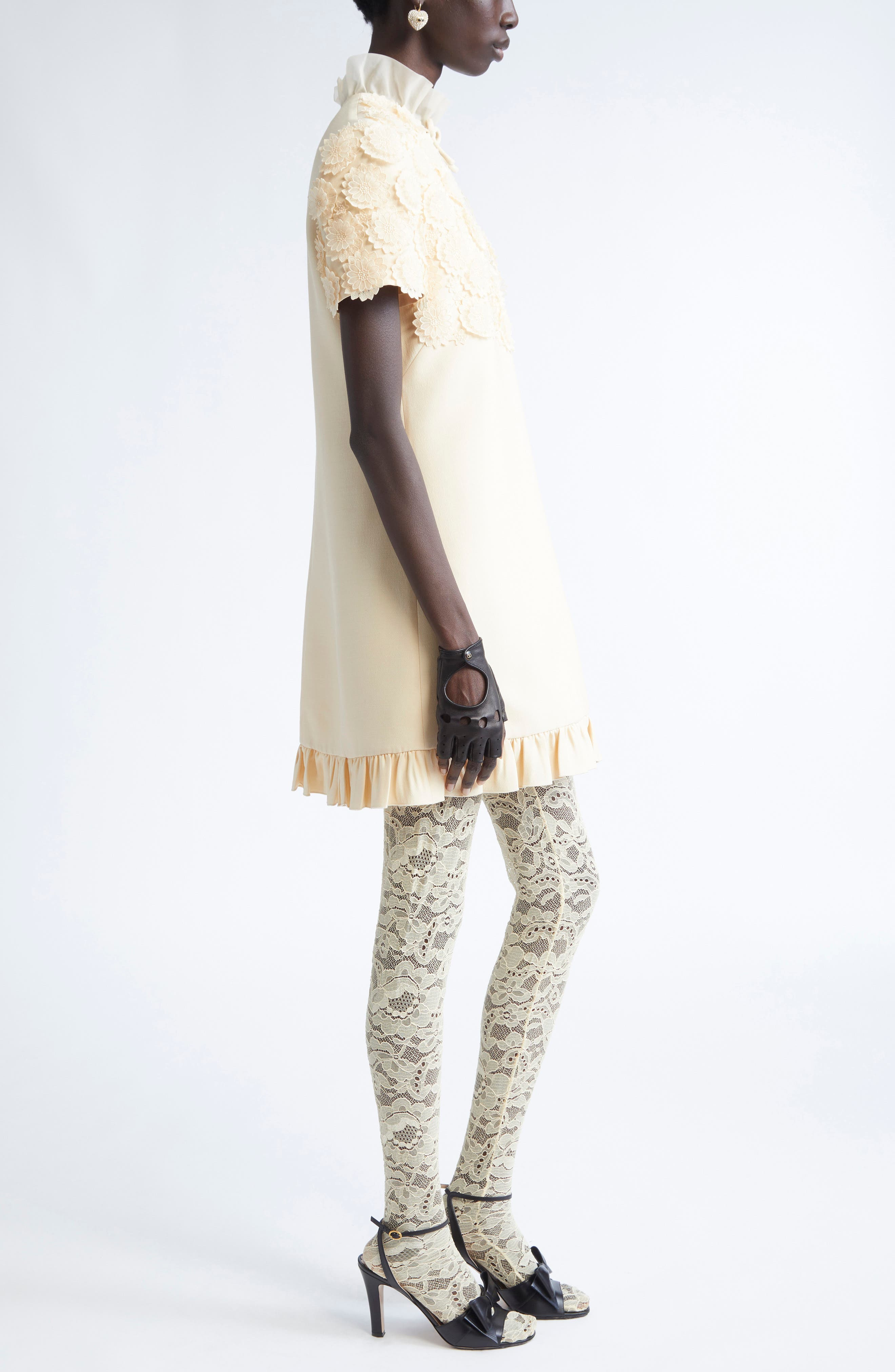 Valentino Garavani Floral Appliqué Crepe Couture Minidress in Nude at Nordstrom - 3