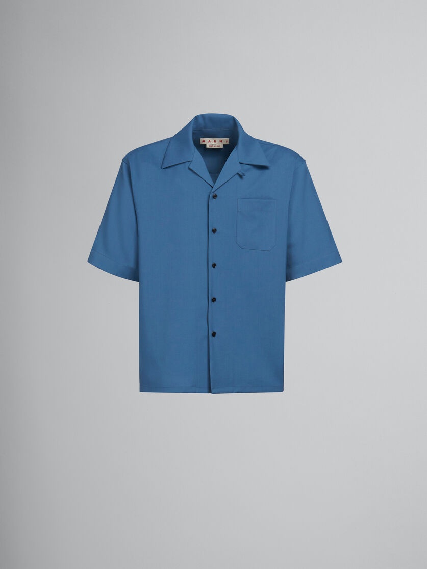 BLUE TROPICAL WOOL BOWLING SHIRT - 1