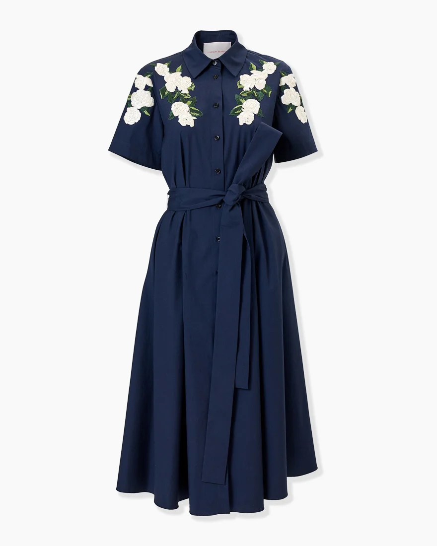 Floral-Embroidered Shirt Dress - 1