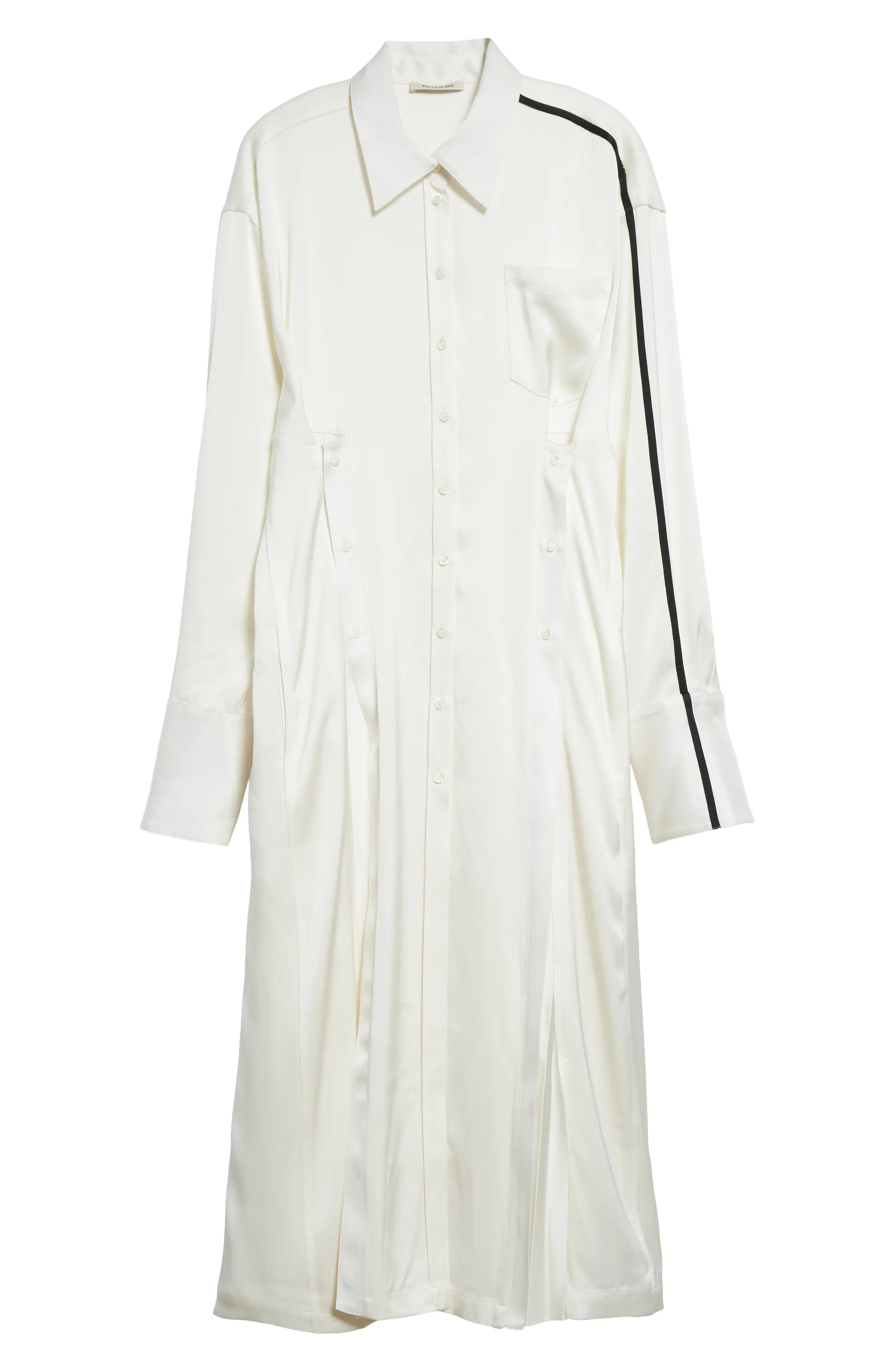 Pleated Long Sleeve Satin Shirtdress - 5